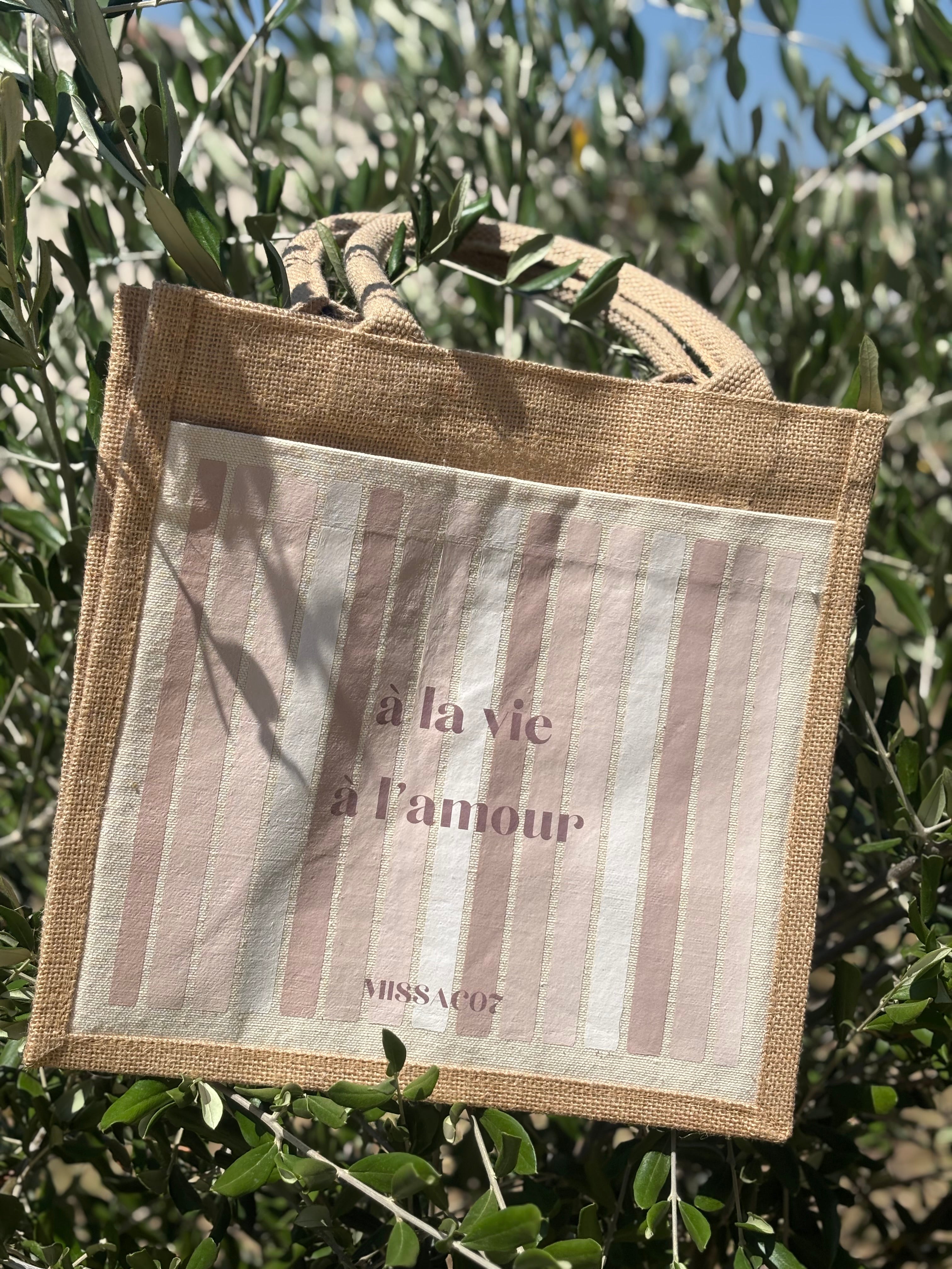 Sac en toile de jute "à la vie à l'amour"