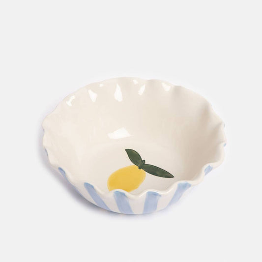 Bol à volants motif citron/rayure extérieure bleue