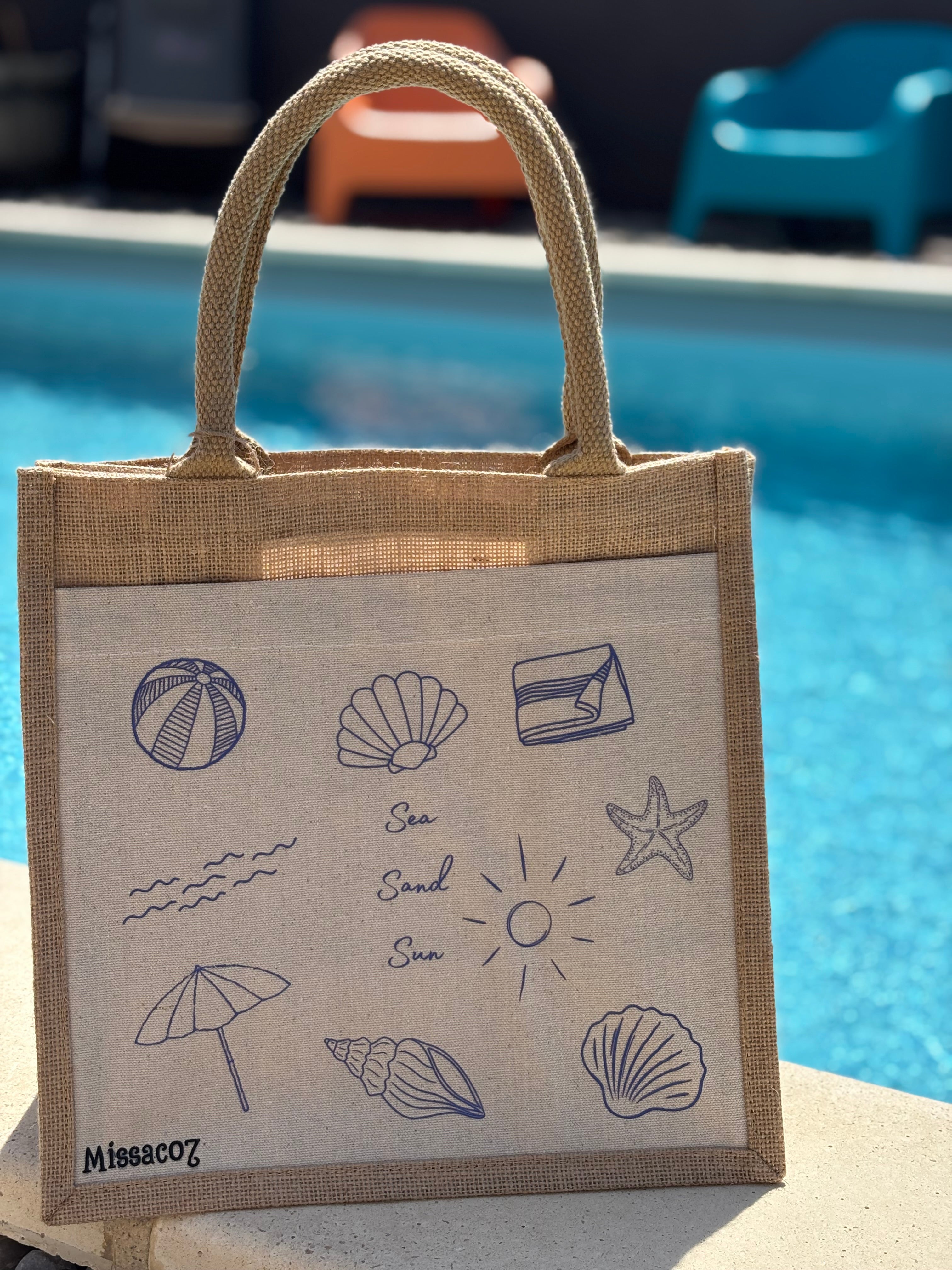 Sac en toile de jute "Sea sand sun"