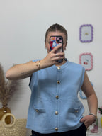 Pull sans manches bouton en or