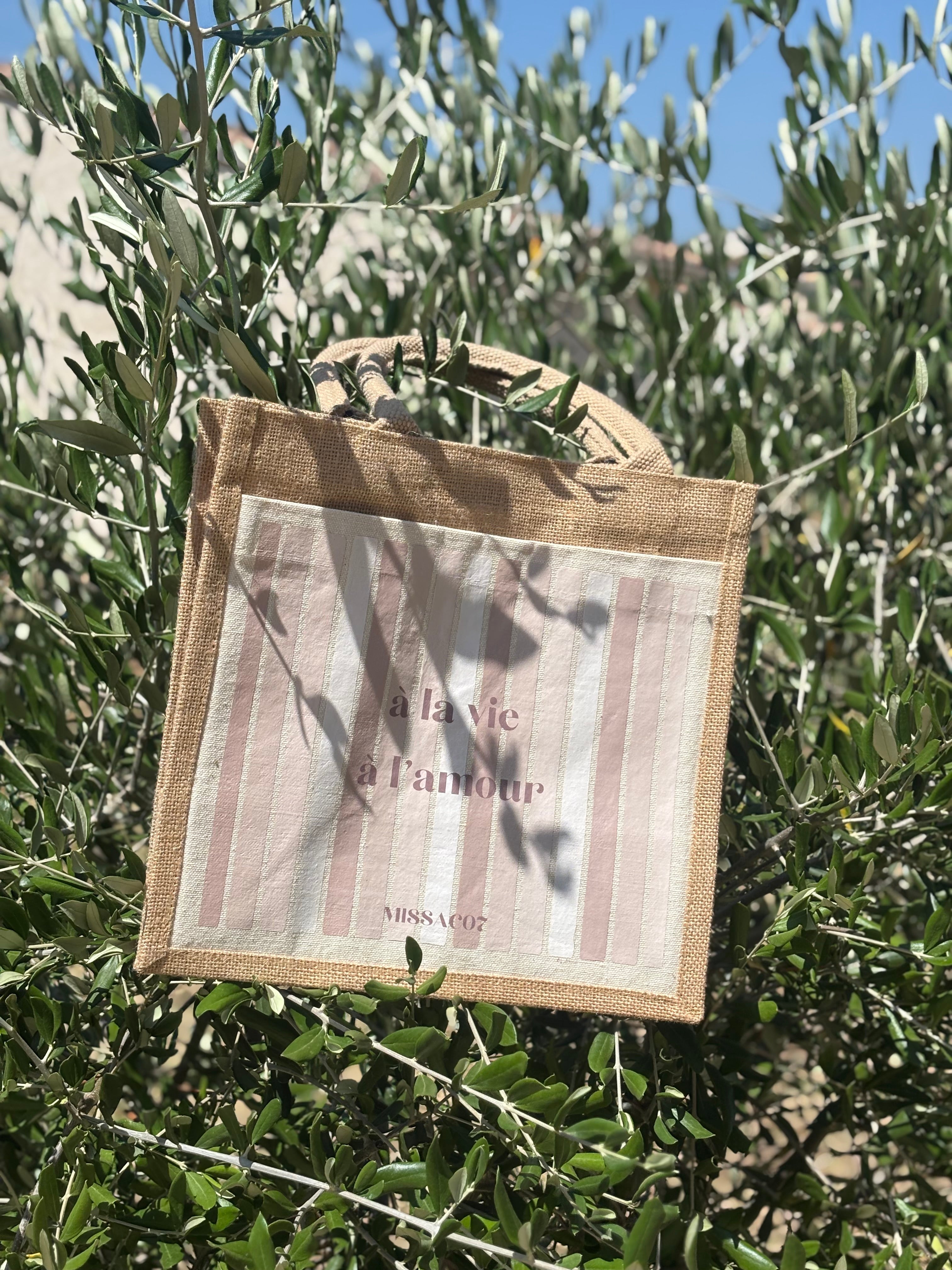 Sac en toile de jute "à la vie à l'amour"