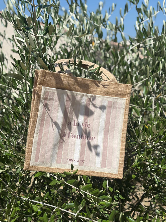 Sac en toile de jute "à la vie à l'amour"