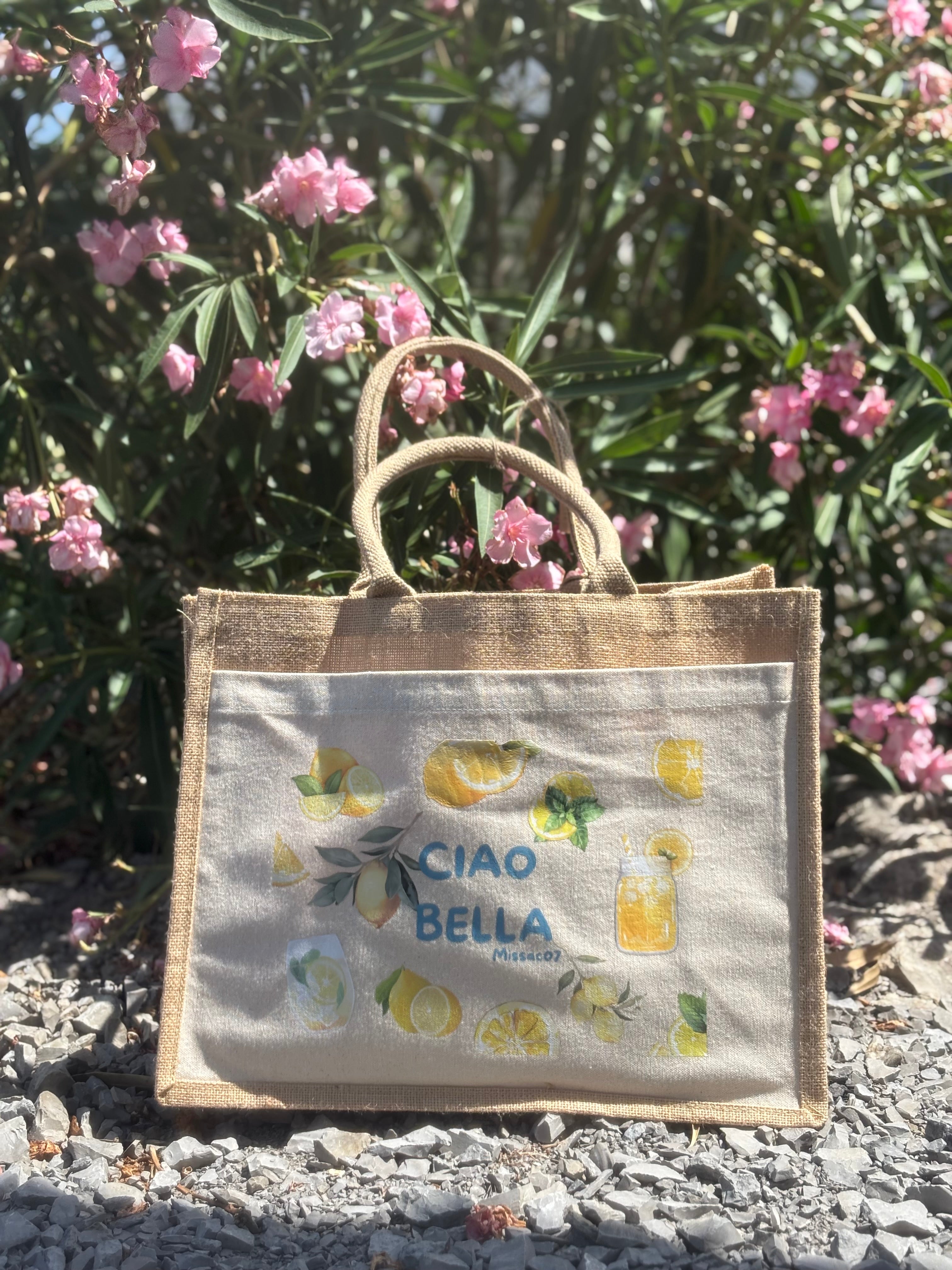Sac en toile de jute "Ciao bella"
